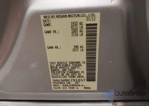 2013 Nissan Altima 2.5 S из США, поврежденный, VIN 1N4AL3AP8DC291057